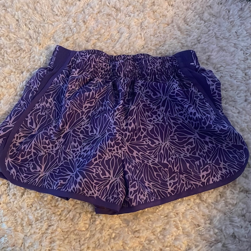 purple patterned athletic shorts